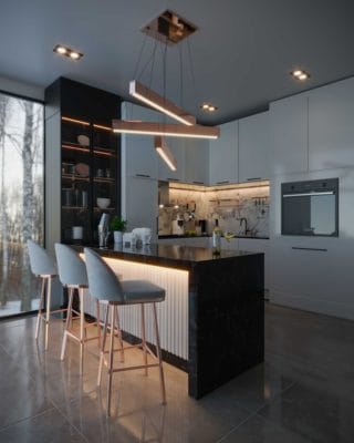 Castro Lighting Kitchen Ambience featuring Penelope Bar Chair Metis Suspension ambience