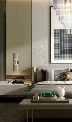 Castro Lighting Lotus Suspension featured in modern bedroom design ambience