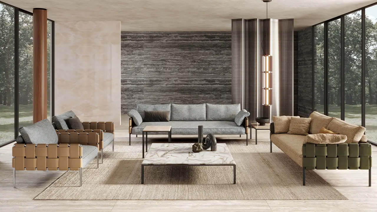 Turri, Designer, High-End Italian Livingroom Furniture Ratio Collection in leather or fabric. Metal structure. Polyurethane foam in different densities.