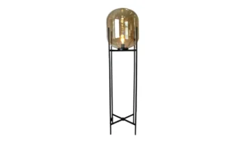 Tall Modern Luxury Glass Floor Lamp – Amber Glass & Black Stand